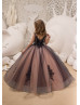 Navy Blue And Blush Lace Tulle Flower Girl Dress